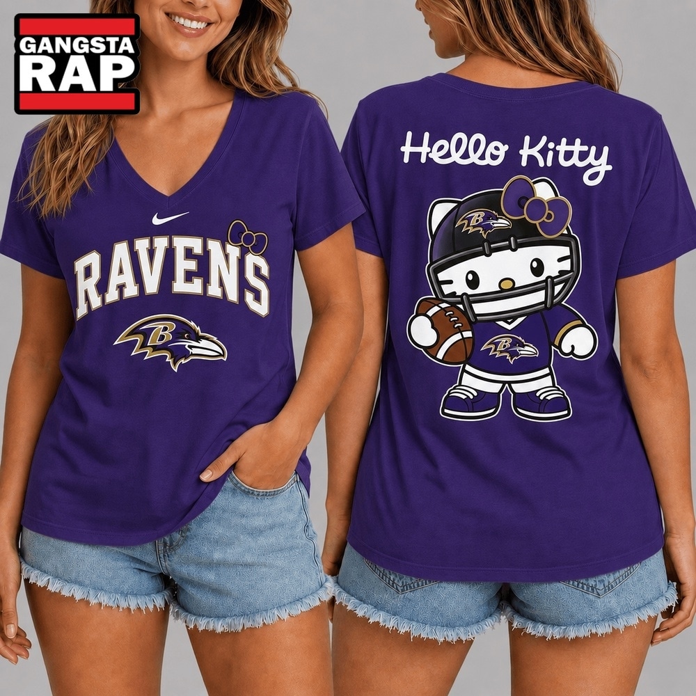 Baltimore Ravens NFL Hello Kitty Football V Neck T Shirt, NFL V Neck T-Shirt Baltimore Ravens NFL Hello Kitty Football V Neck T Shirt, NFL V Neck T-Shirt