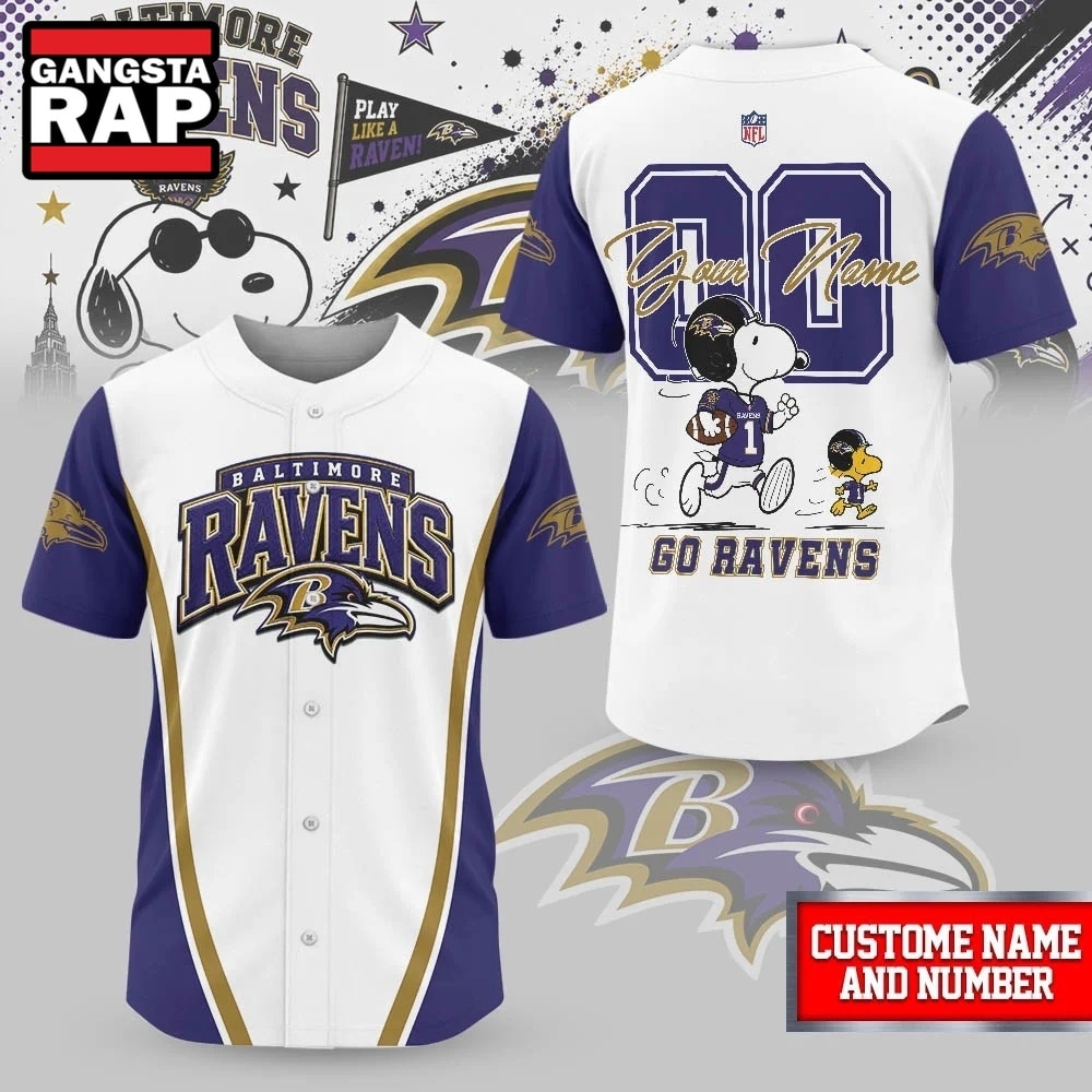 Baltimore Ravens NFL Snoopy Ultimate Game Day Personalized Jersey Shirt, NFL Baseball Jersey Baltimore Ravens Nfl Snoopy Ultimate Game Day Personalized Jersey Shirt
