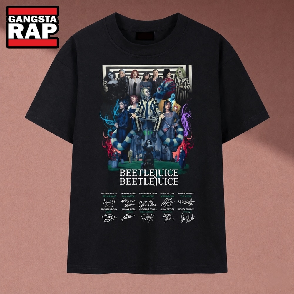 Beetlejuice Beetlejuice 2 Movie Cast Signatures Vintage Graphic T Shirt, Music 2D Shirt Beetlejuice Beetlejuice 2 Movie Cast Signatures Vintage Graphic T Shirt, Music 2D Shirt
