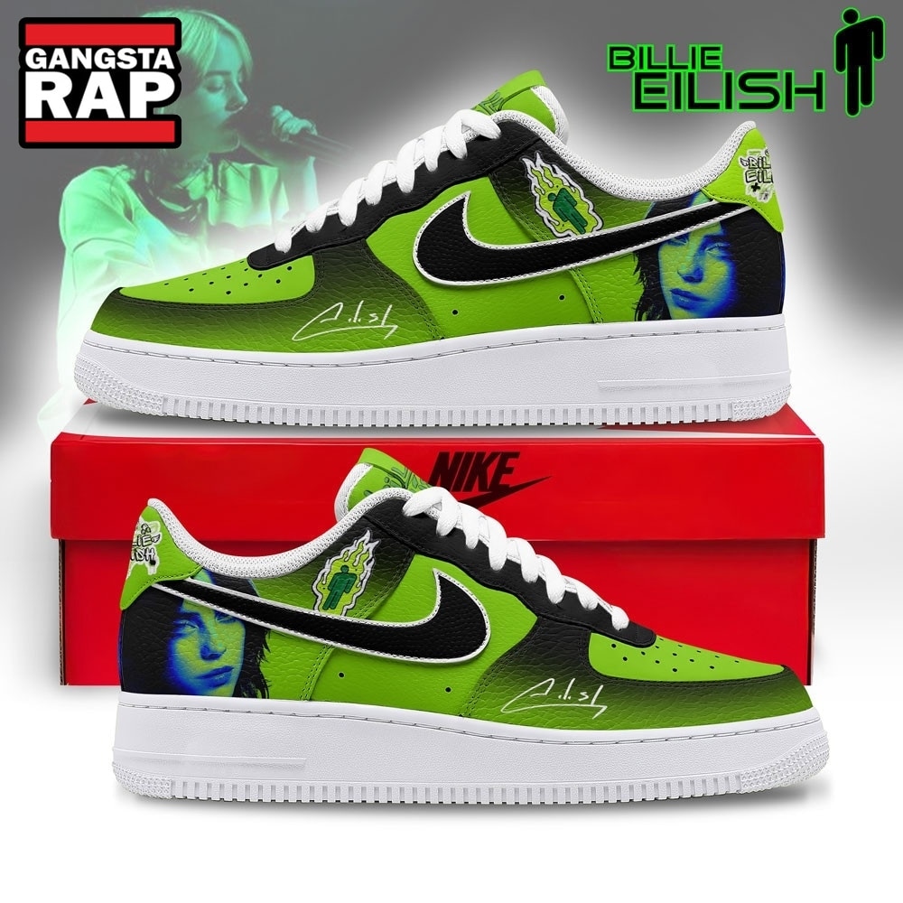 Billie Eilish Lime Green & Black Graphic Custom Air Force 1 Shoes, Music Air Force 1 Shoes Billie Eilish Lime Green & Black Graphic Custom Air Force 1 Shoes, Music Air Force 1 Shoes