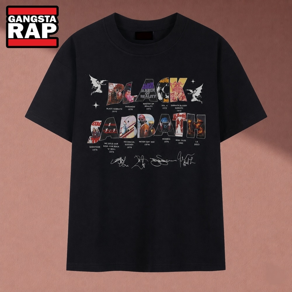 Black Sabbath Album Art Collage Signatures Heavy Metal T Shirt, Music 2D Shirt Black Sabbath Album Art Collage Signatures Heavy Metal T Shirt, Music 2D Shirt