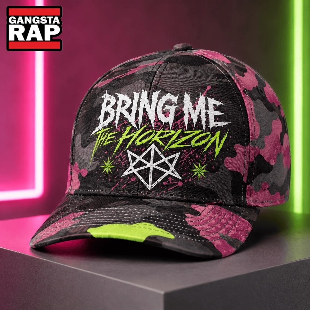 Bring Me The Horizon Neon Chaos Camo Classic Cap, Trendy Music Baseball Cap Bring Me The Horizon Neon Chaos Camo Classic Cap, Trendy Music Baseball Cap