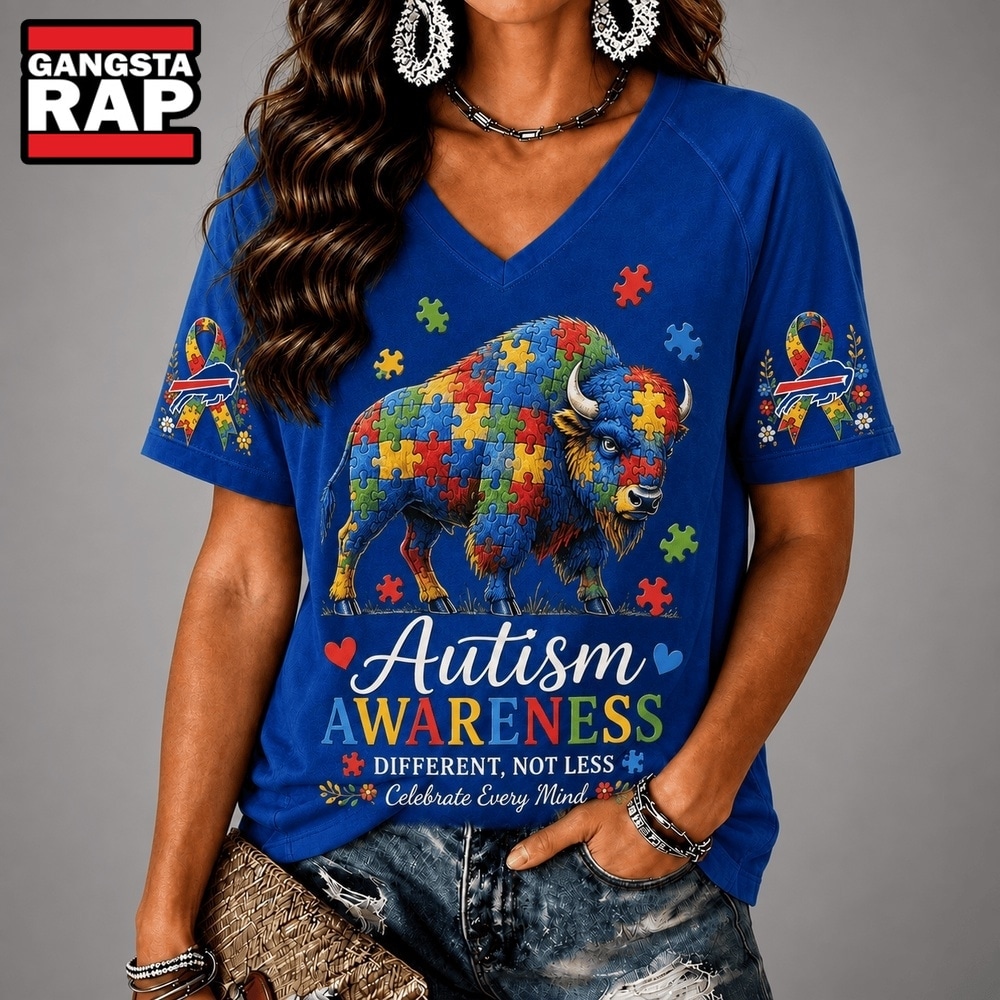 Buffalo Bills NFL Different, Not Less Autism Awareness V neck T Shirt, NFL V Neck T-Shirt Buffalo Bills Nfl Different Not Less Autism Awareness V Neck T Shirt