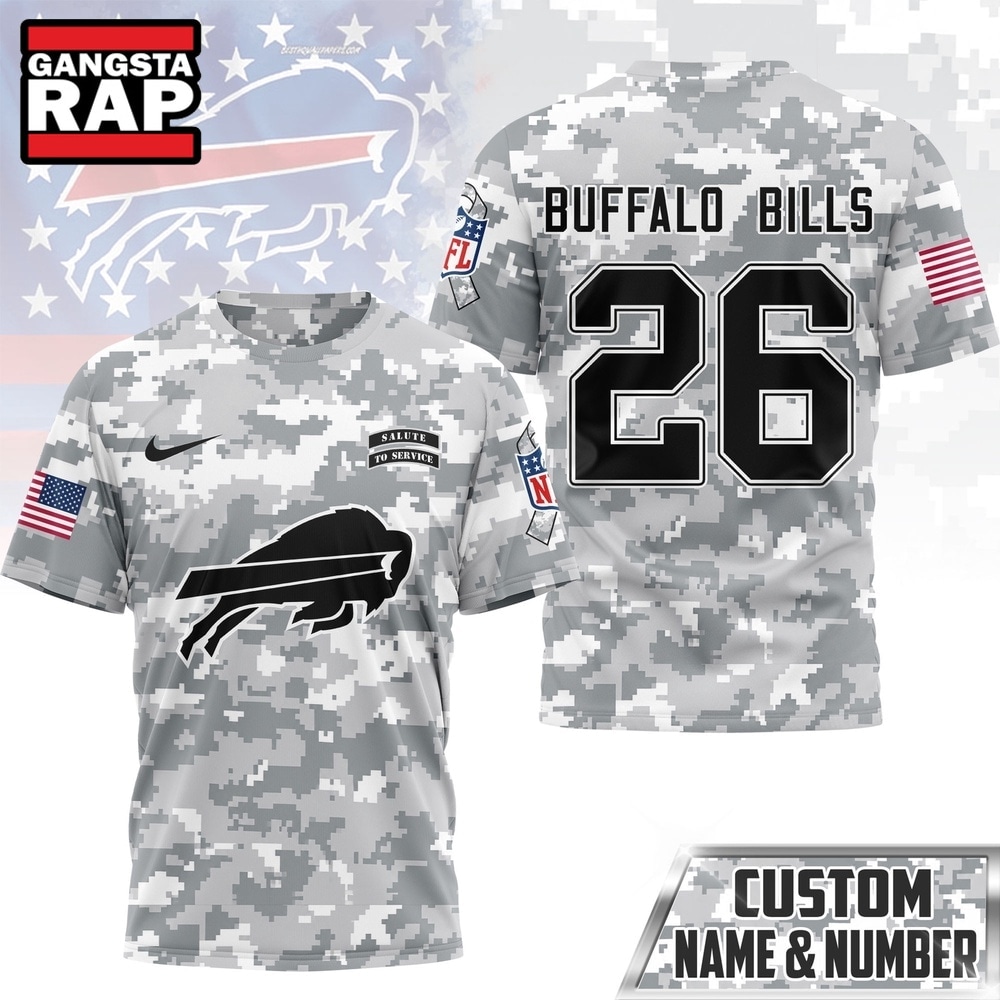 Buffalo Bills NFL Salute to Service Custom Name & Number Camo 3D Shirt, Football New Design Shirt Buffalo Bills Nfl Salute TO Service Custom Name Number Camo 3D Shirt