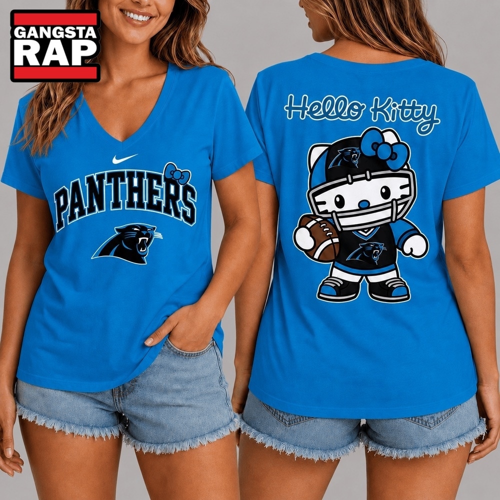 Carolina Panthers NFL Hello Kitty Football V Neck T Shirt, NFL V Neck T-Shirt Carolina Panthers NFL Hello Kitty Football V Neck T Shirt, NFL V Neck T-Shirt