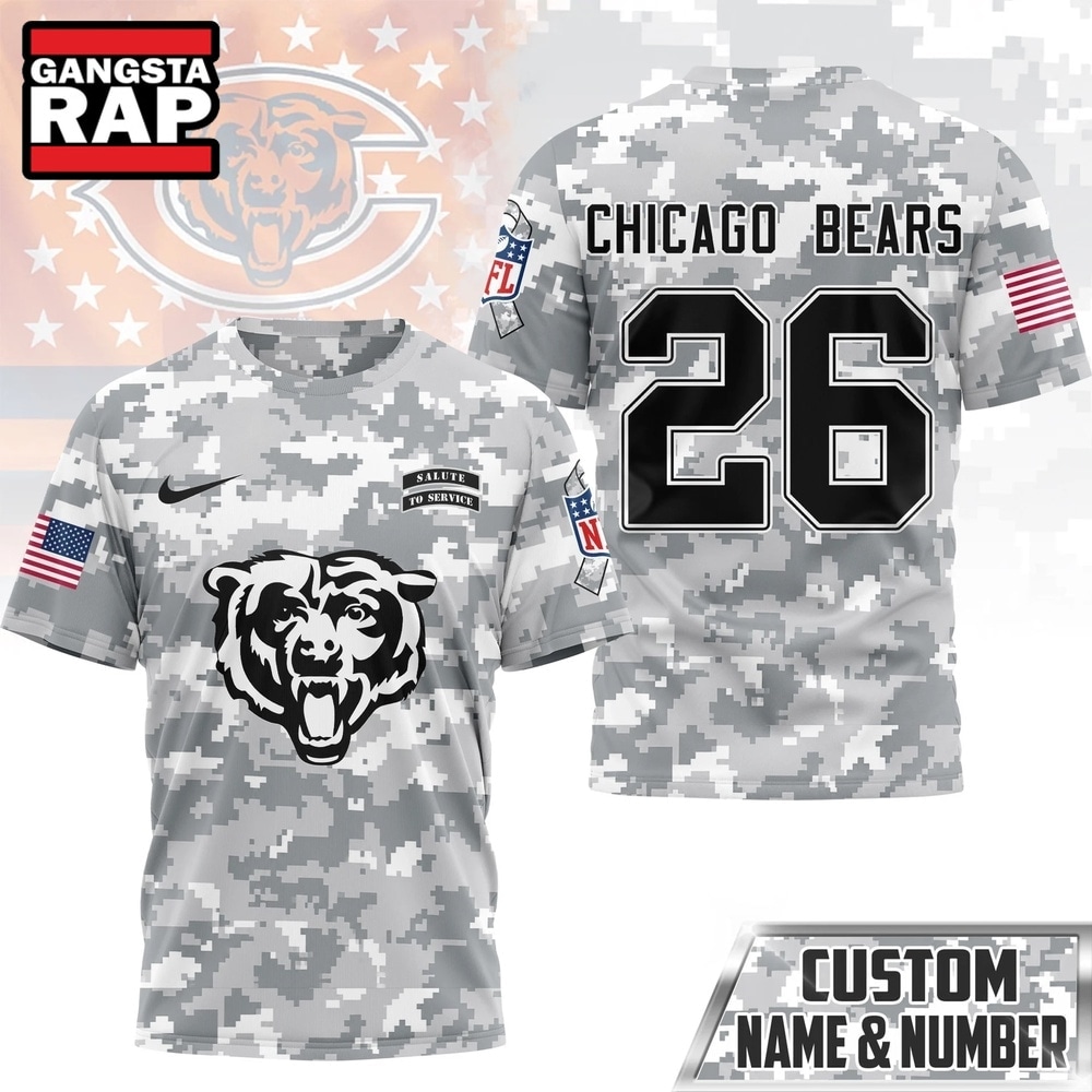 Chicago Bears NFL Salute to Service Custom Name & Number Camo 3D Shirt, Football New Design Shirt Chicago Bears Nfl Salute TO Service Custom Name Number Camo 3D Shirt