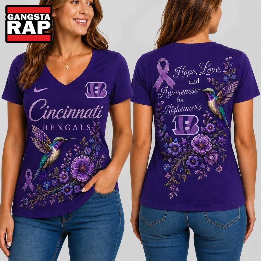 Cincinnati Bengals NFL Alzheimer’s Awareness Month V neck T Shirt, NFL V Neck T-Shirt Cincinnati Bengals Nfl Alzheimer S Awareness Month V Neck T Shirt