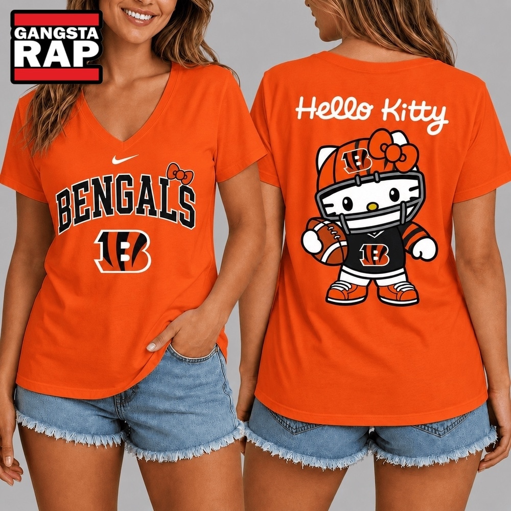 Cincinnati Bengals NFL Hello Kitty Football V Neck T Shirt, NFL V Neck T-Shirt Cincinnati Bengals NFL Hello Kitty Football V Neck T Shirt, NFL V Neck T-Shirt