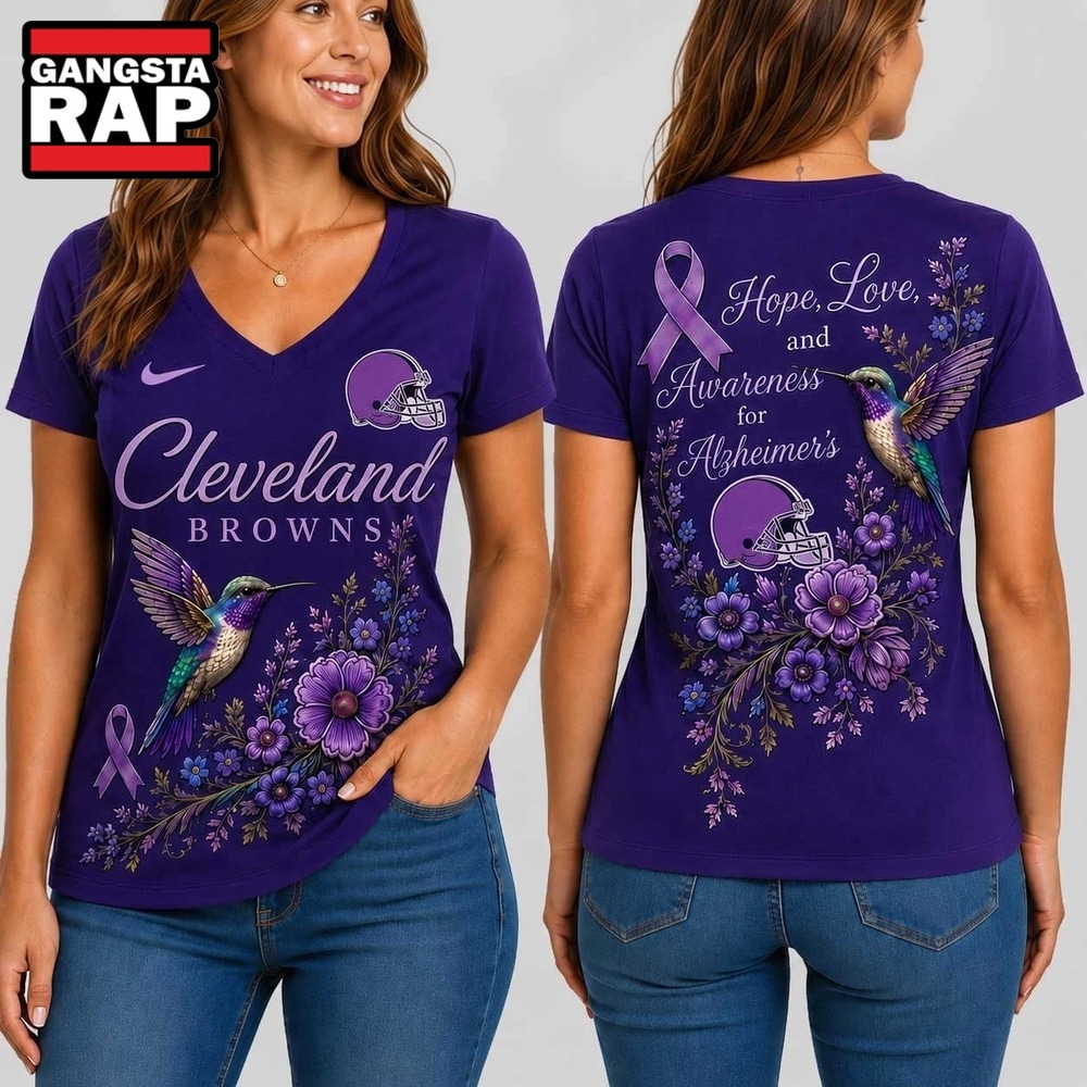 Cleveland Browns NFL Alzheimer’s Awareness Month V neck T Shirt, NFL V Neck T-Shirt Cleveland Browns Nfl Alzheimer S Awareness Month V Neck T Shirt
