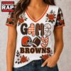 Cleveland Browns NFL Football Flowers Team Pride V Neck T Shirt, NFL V Neck T-Shirt Cleveland Browns Nfl Football Flowers Team Pride V Neck T Shirt
