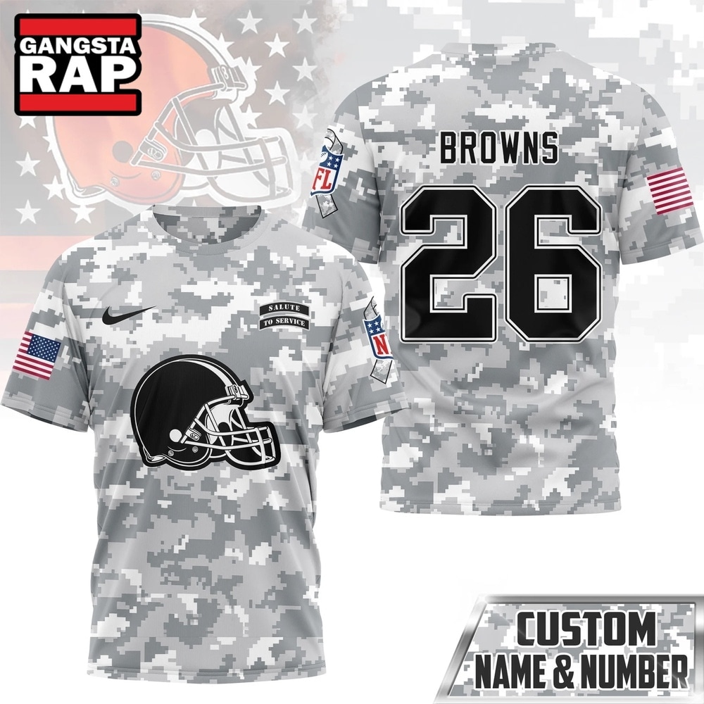 Cleveland Browns NFL Salute to Service Custom Name & Number Camo 3D Shirt, Football New Design Shirt Cleveland Browns Nfl Salute TO Service Custom Name Number Camo 3D Shirt