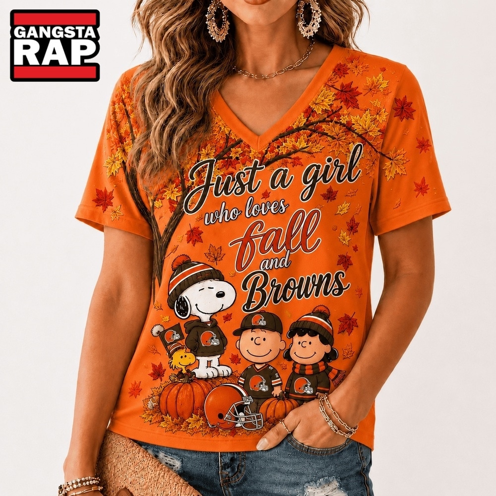 Cleveland Browns NFL Snoopy Peanuts Fall Season V Neck T Shirt, NFL V Neck T-Shirt Cleveland Browns Nfl Snoopy Peanuts Fall Season V Neck T Shirt