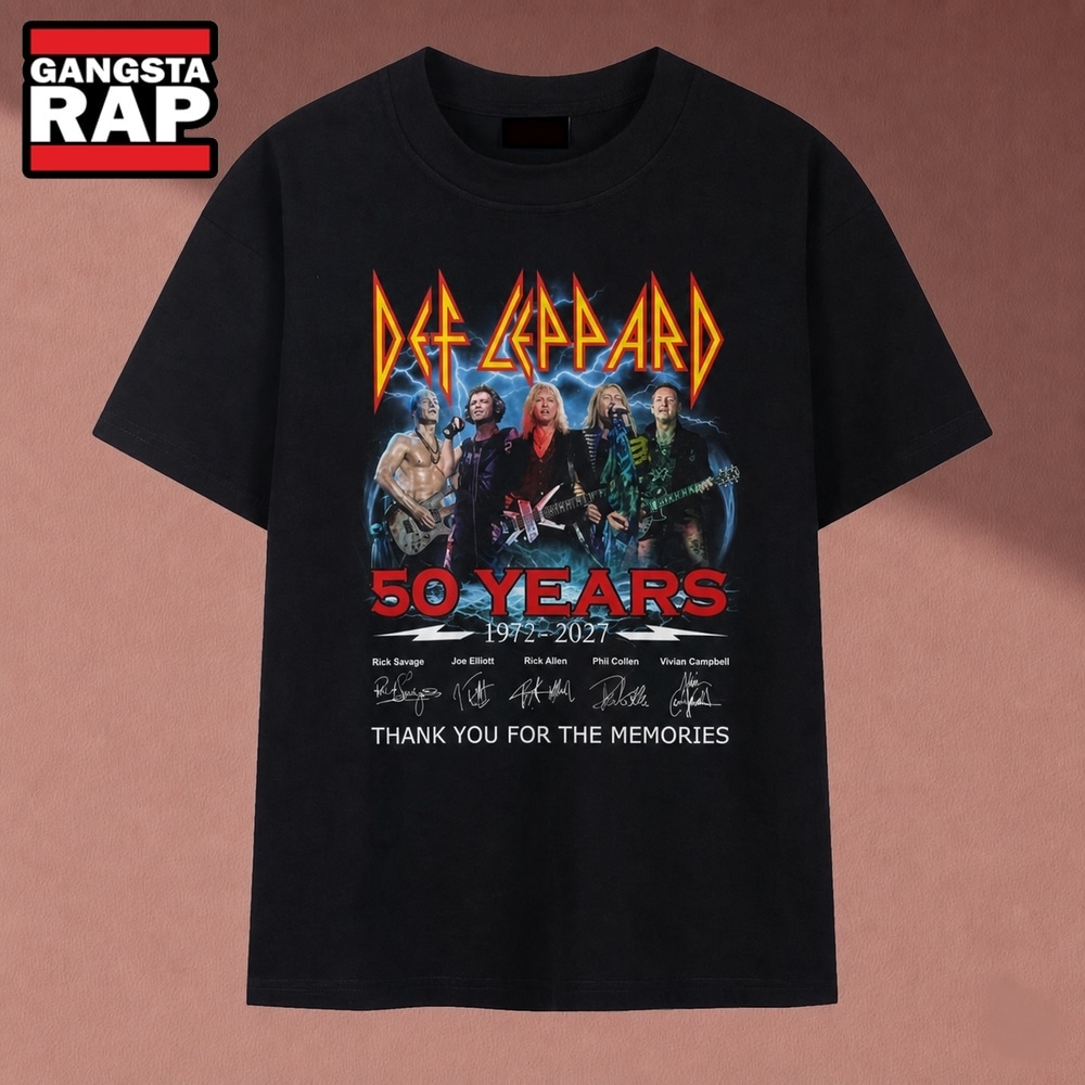Def Leppard 50 Years 1972 2027 Signatures Graphic Rock T Shirt, Music 2D Shirt Def Leppard 50 Years 1972 2027 Signatures Graphic Rock T Shirt, Music 2D Shirt