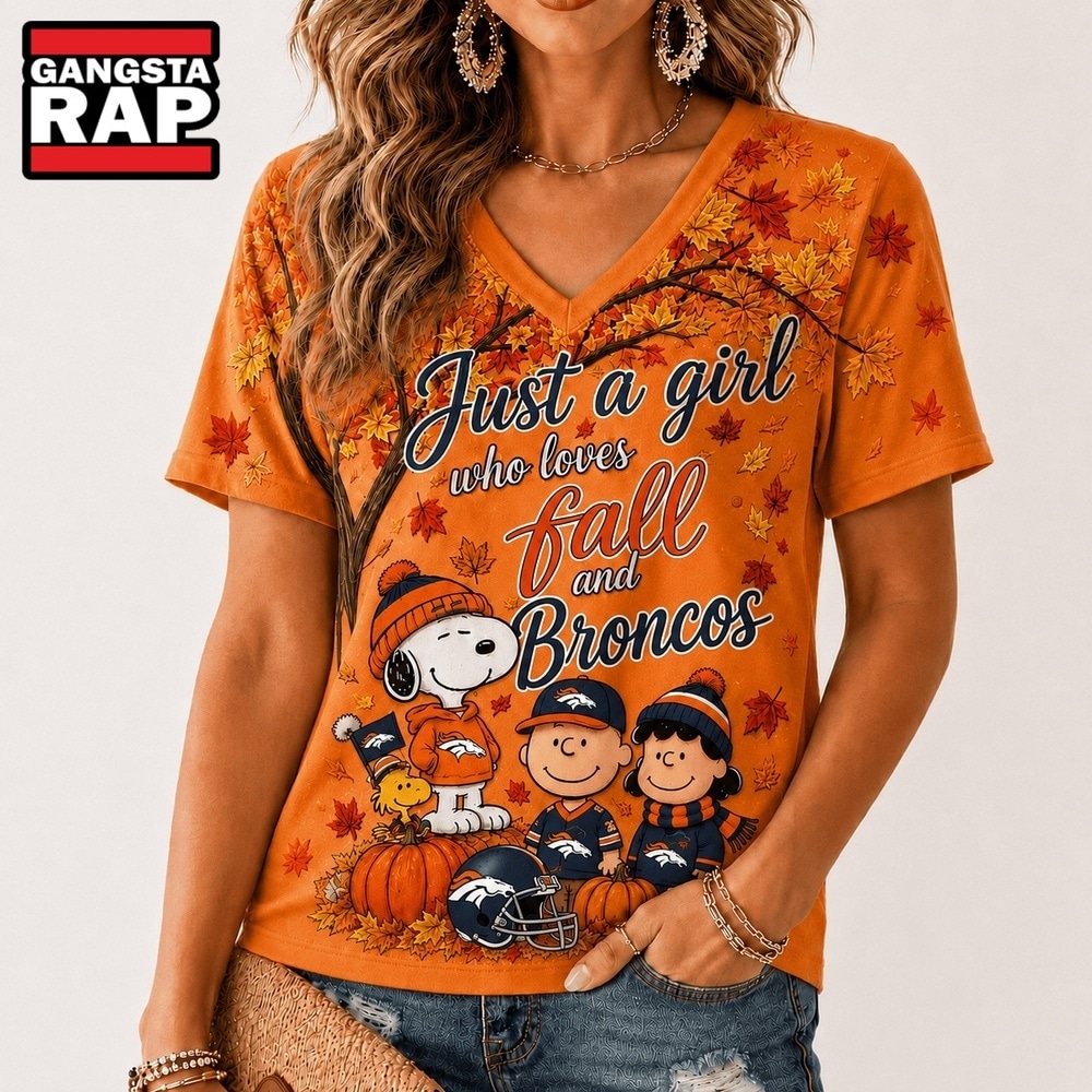 Denver Broncos NFL Snoopy Peanuts Fall Season V Neck T Shirt, NFL V Neck T-Shirt Denver Broncos Nfl Snoopy Peanuts Fall Season V Neck T Shirt