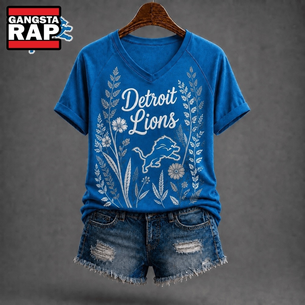 Detroit Lions NFL Floral Garden V Neck T Shirt, NFL V Neck T-Shirt Detroit Lions NFL Floral Garden V Neck T Shirt, NFL V Neck T-Shirt