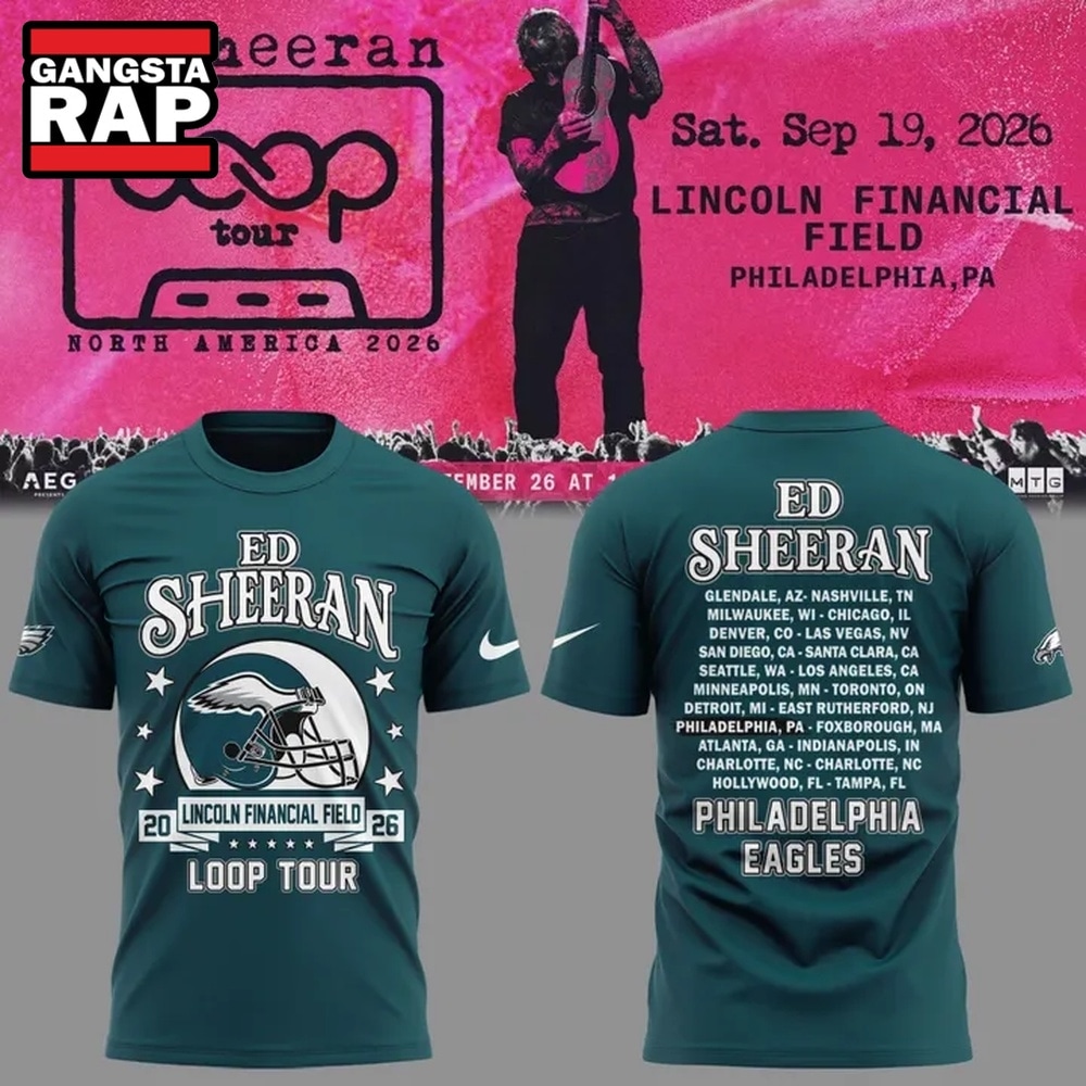 Ed Sheeran Loop Tour 2026 x Philadelphia Eagles Limited Edition T Shirt, Trending 3D Music Shirt ED Sheeran Loop Tour 2026 X Philadelphia Eagles Limited Edition T Shirt