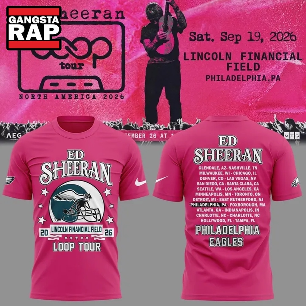 Ed Sheeran Loop Tour 2026 x Philadelphia Eagles Pink T Shirt, Trending 3D Music Shirt ED Sheeran Loop Tour 2026 X Philadelphia Eagles Pink T Shirt