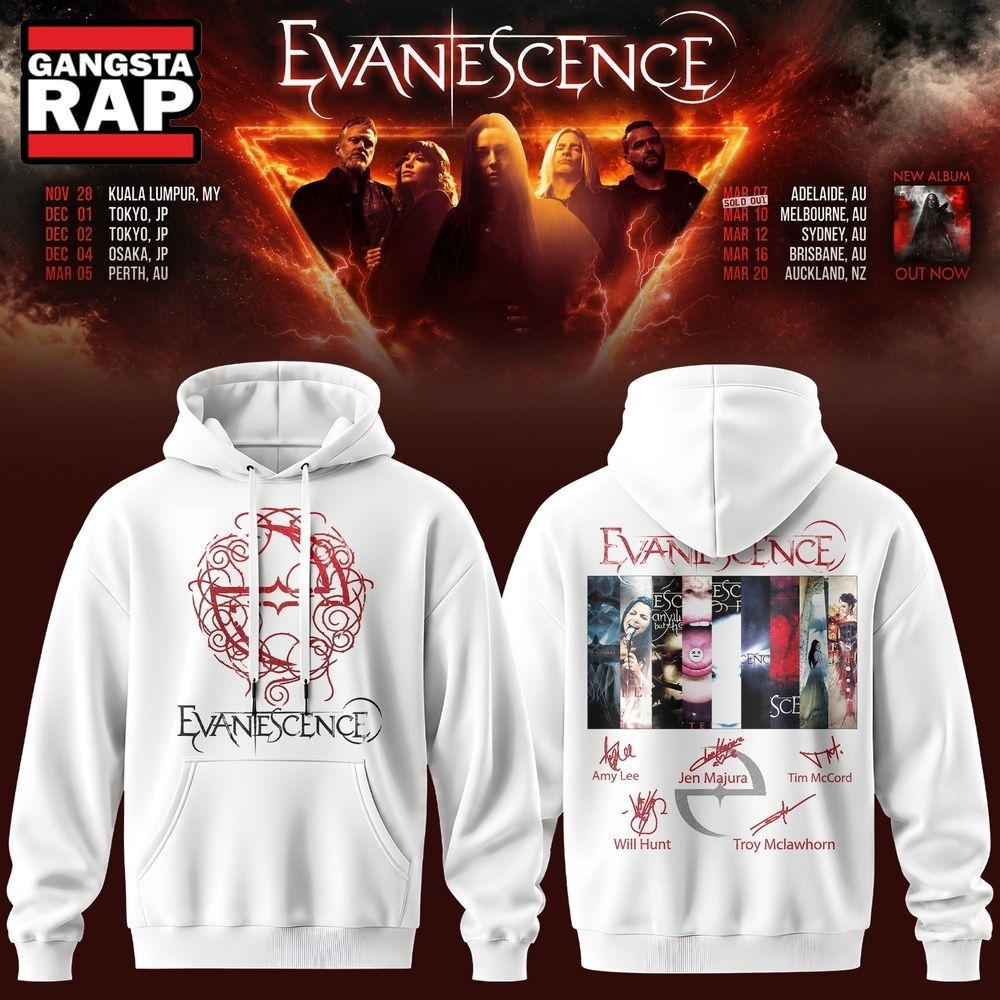 Evanescence Australia & New Zealand Tour 2027 White Hoodie, Trending 3D Music Shirt Evanescence Australia & New Zealand Tour 2027 White Hoodie, Trending 3D Music Shirt