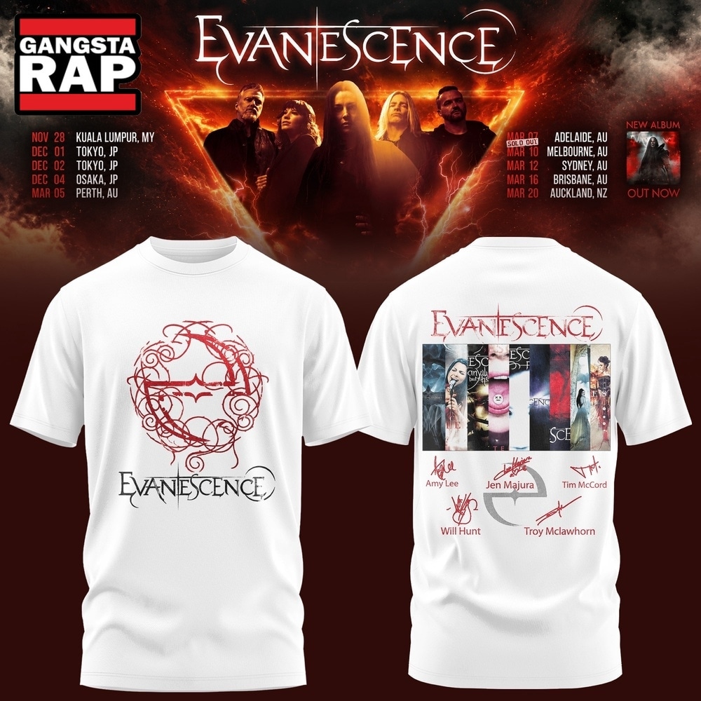 Evanescence Australia & New Zealand Tour 2027 White T Shirt, Trending 3D Music Shirt Evanescence Australia & New Zealand Tour 2027 White T Shirt, Trending 3D Music Shirt