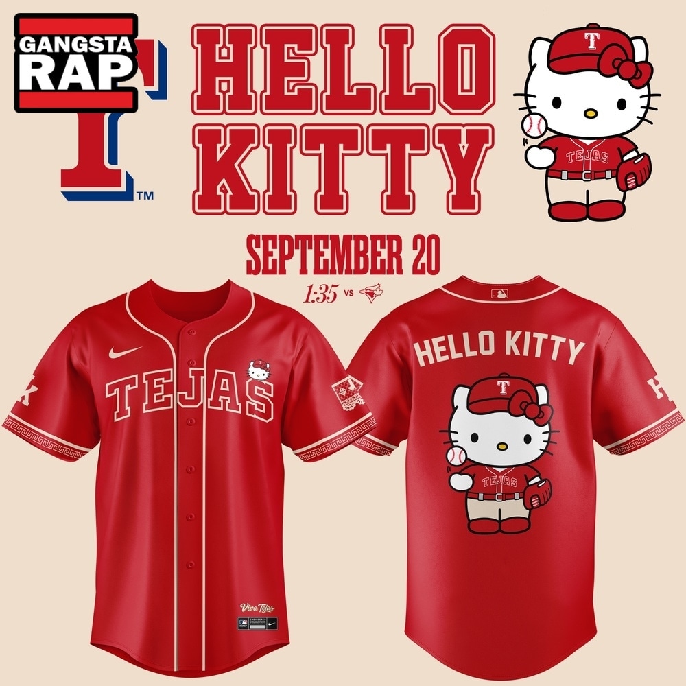 Exclusive Tejas City Connect Texas Rangers x Hello Kitty 2026 Baseball Jersey, Trending Music Jersey Exclusive Tejas City Connect Texas Rangers X Hello Kitty 2026 Baseball Jersey