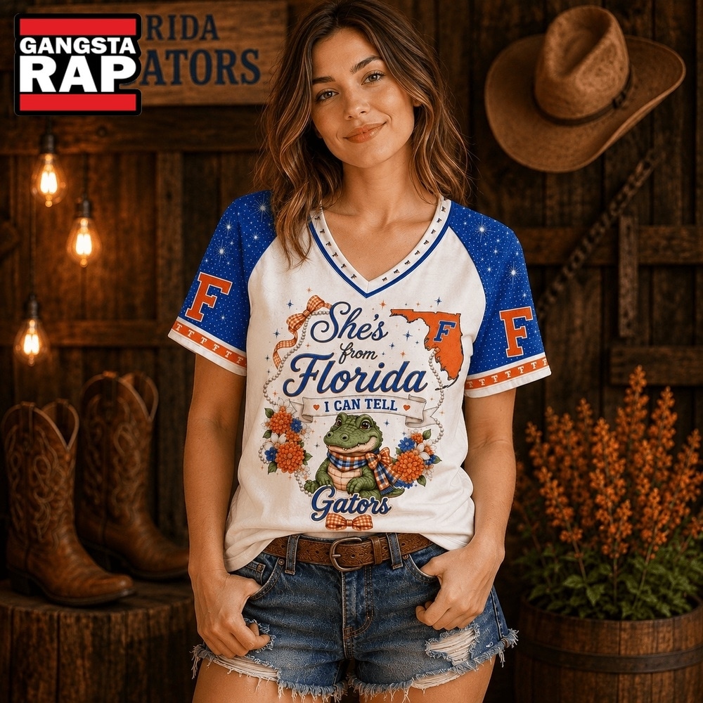 Florida Gators NCAA Bow and Floral Team Spirit V Neck T Shirt, NCAA V Neck T-Shirt Florida Gators NCAA Bow and Floral Team Spirit V Neck T Shirt, NCAA V Neck T-Shirt
