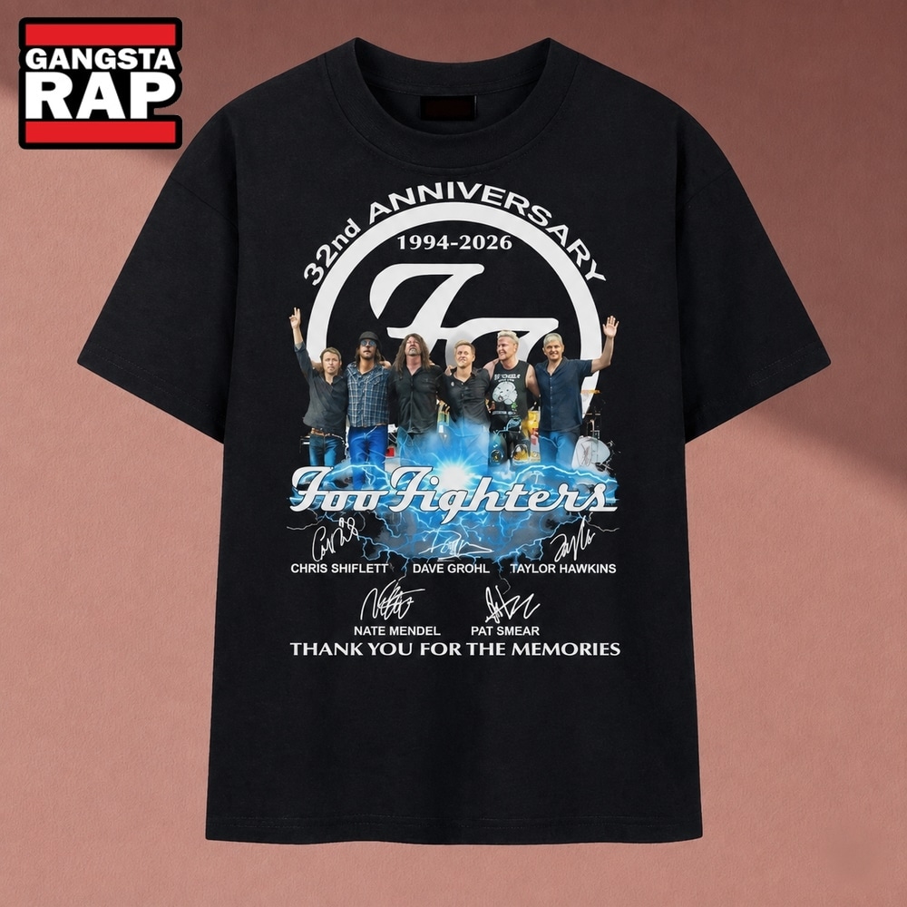 Foo Fighters 32nd Anniversary 1994 2026 Band Signatures T Shirt, Music 2D Shirt Foo Fighters 32nd Anniversary 1994 2026 Band Signatures T Shirt, Music 2D Shirt