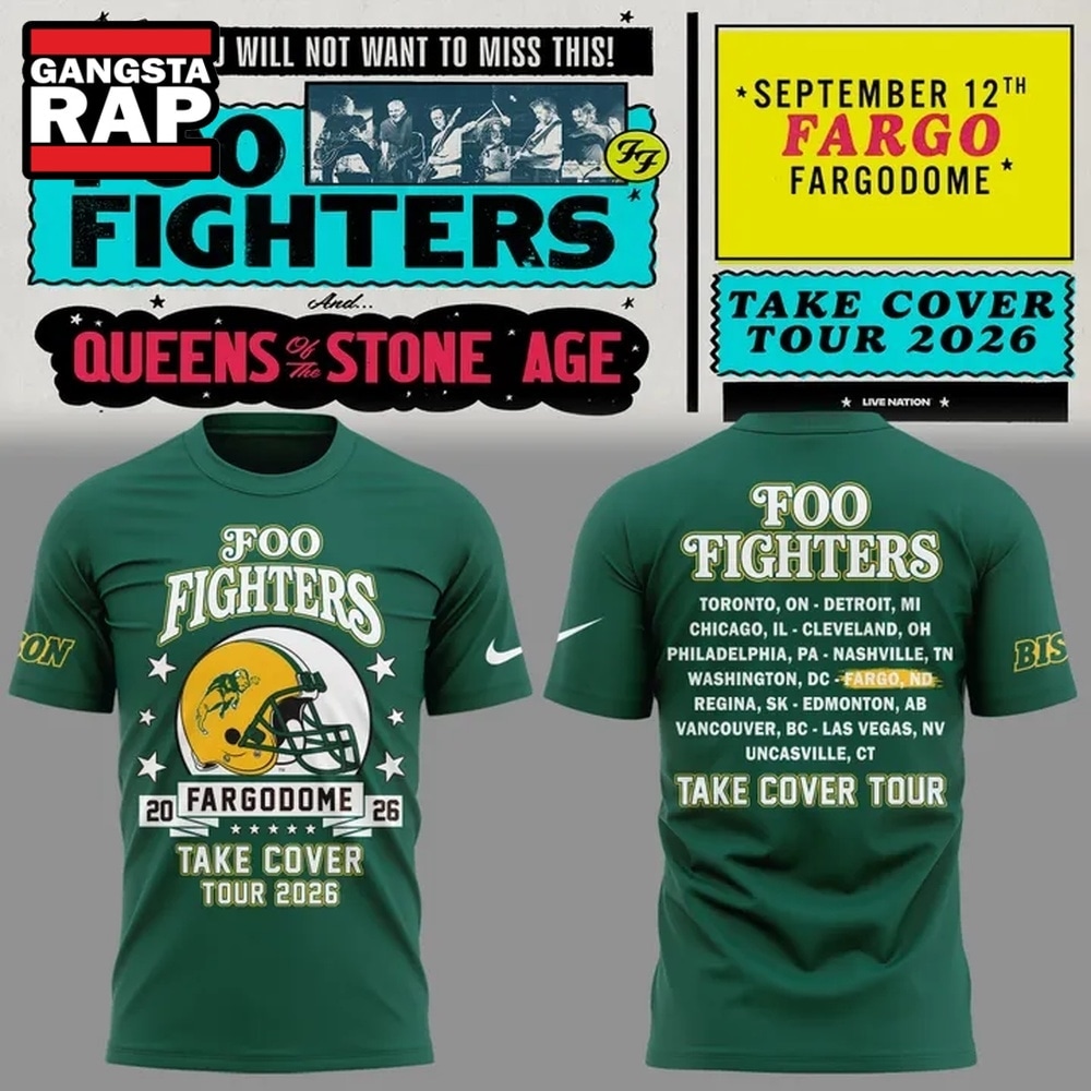 Foo Fighters x North Dakota State Bison Football Take Cover Tour 2026 T Shirt, Trending 3D Music Shirt Foo Fighters x North Dakota State Bison Football Take Cover Tour 2026 T Shirt, Trending 3D Music Shirt