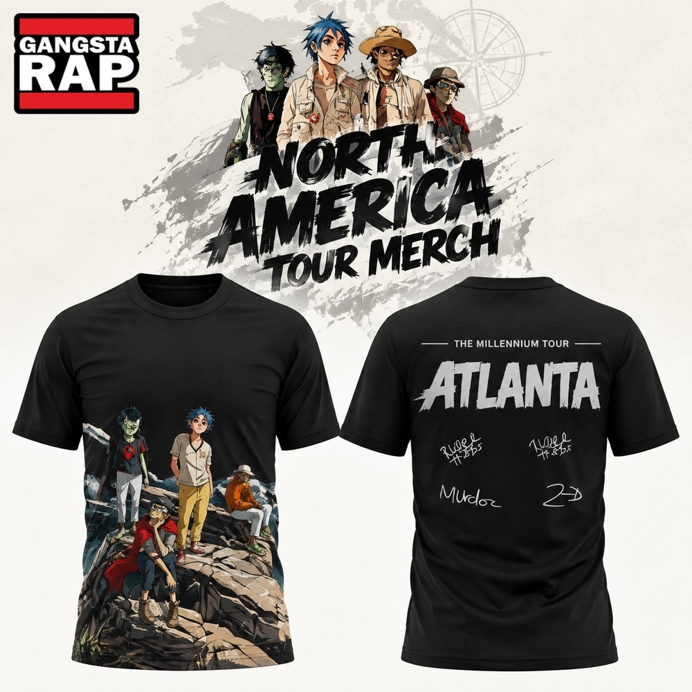 Gorillaz The North American Mountain Tour 2026 Limited Edition Black T Shirt, Trending 3D Music Shirt Gorillaz The North American Mountain Tour 2026 Limited Edition Black T Shirt