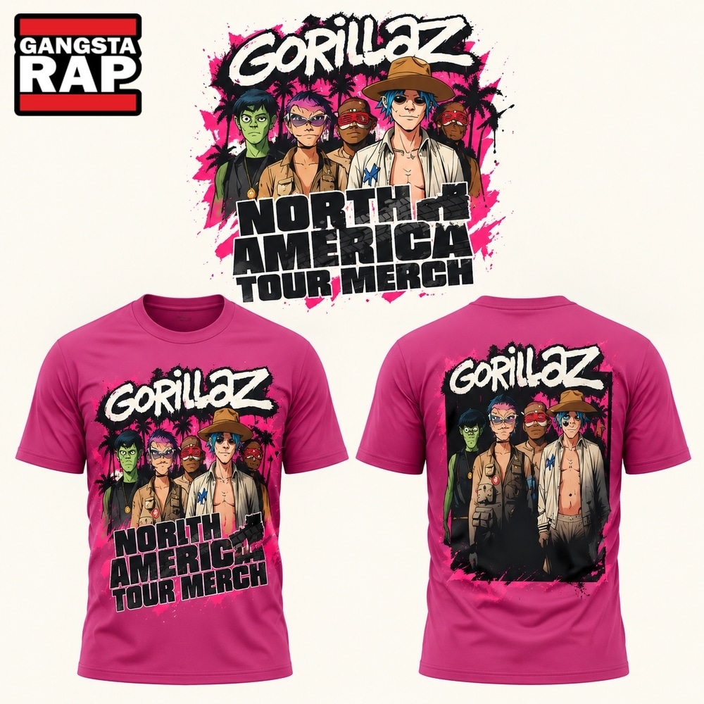 Gorillaz The North American Mountain Tour 2026 Limited Edition Pink T Shirt, Trending 3D Music Shirt Gorillaz The North American Mountain Tour 2026 Limited Edition Pink T Shirt