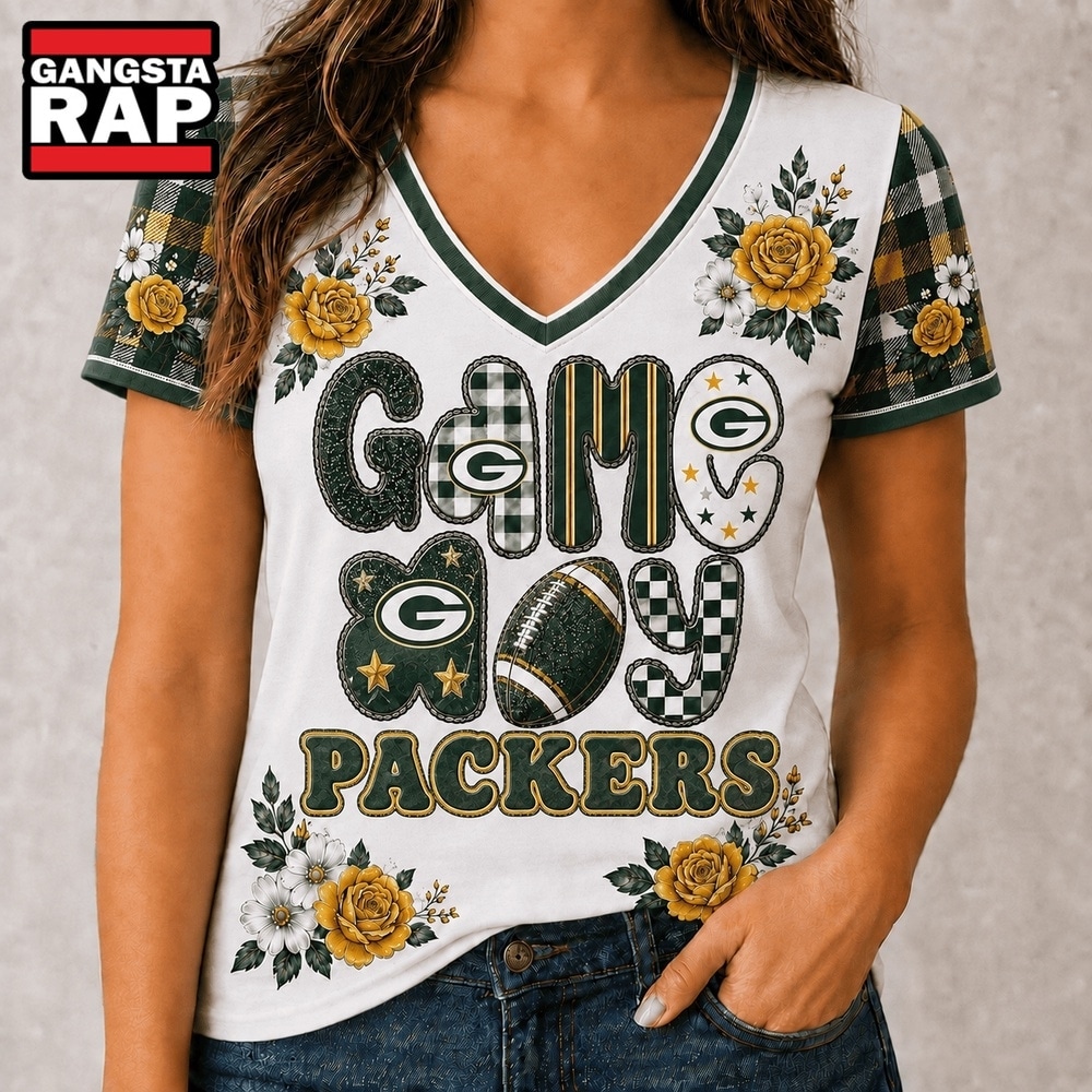 Green Bay Packers NFL Football Flowers Team Pride V Neck T Shirt, NFL V Neck T-Shirt Green Bay Packers NFL Football Flowers Team Pride V Neck T Shirt, NFL V Neck T-Shirt
