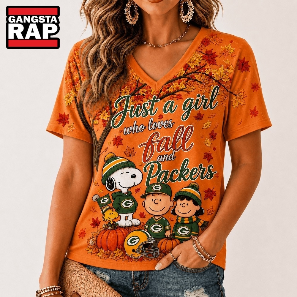 Green Bay Packers NFL Snoopy Peanuts Fall Season V Neck T Shirt, NFL V Neck T-Shirt Green Bay Packers Nfl Snoopy Peanuts Fall Season V Neck T Shirt
