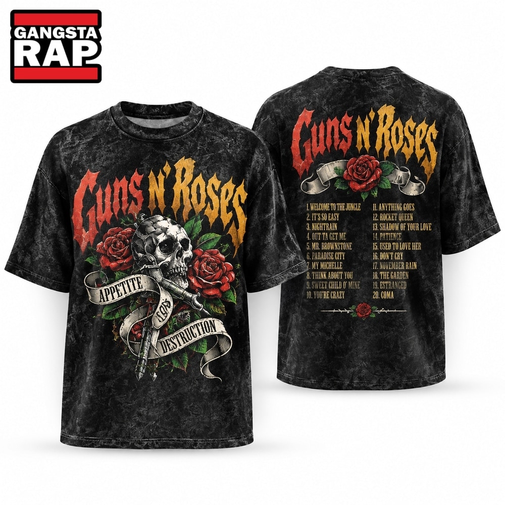 Guns N Roses Appetite For Destruction Tracklist Back Print Vintage Rock T Shirt, Trending 3D Music Shirt Guns N Roses Appetite For Destruction Tracklist Back Print Vintage Rock T Shirt, Trending 3D Music Shirt