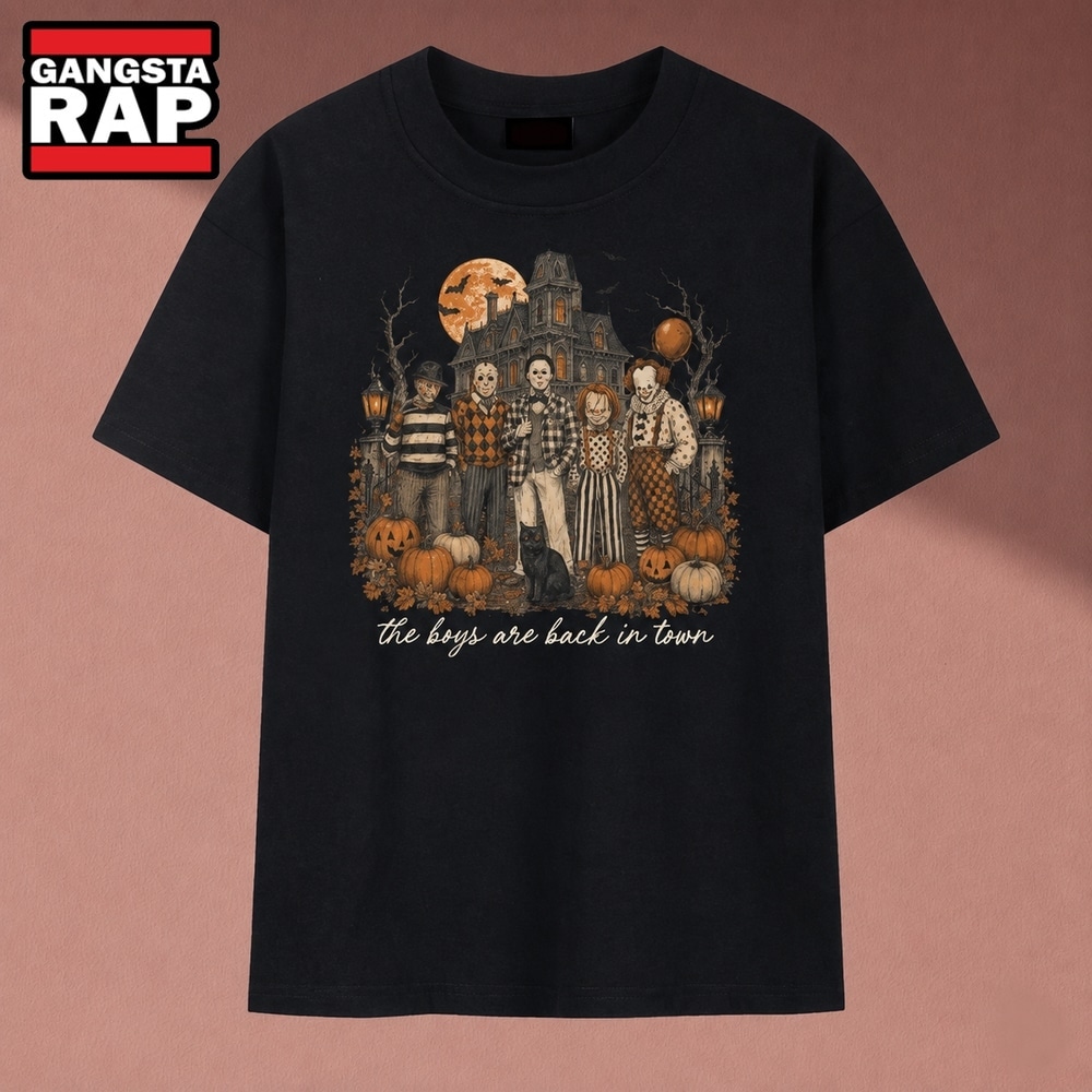Halloween Horror Characters The Boys Are Back In Town Vintage T Shirt, Music 2D Shirt Halloween Horror Characters The Boys Are Back In Town Vintage T Shirt, Music 2D Shirt