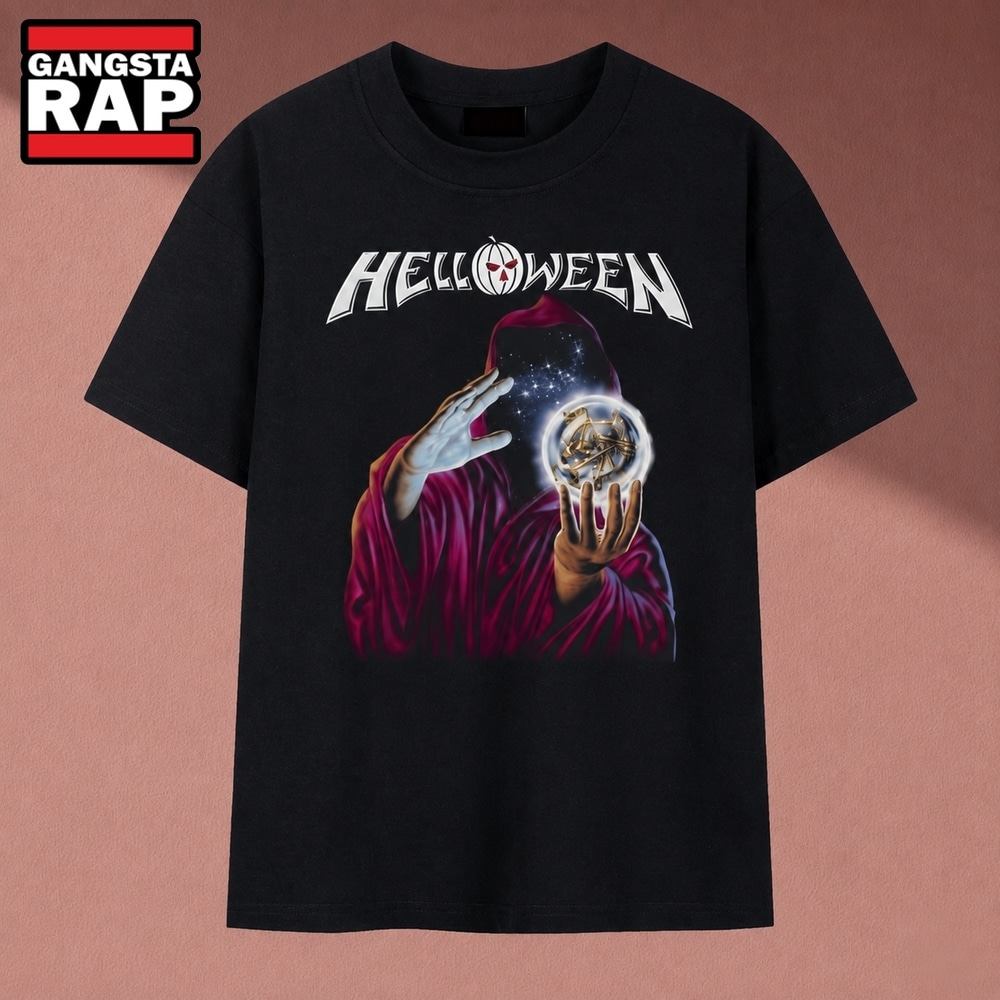 Helloween Cloaked Sorcerer Glowing Orb Heavy Metal Band T Shirt, Music 2D Shirt Helloween Cloaked Sorcerer Glowing Orb Heavy Metal Band T Shirt, Music 2D Shirt