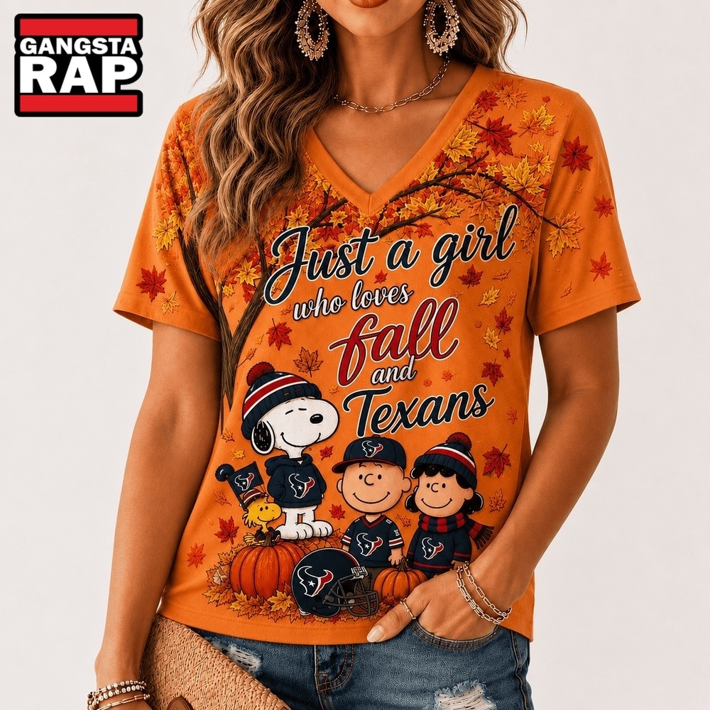 Houston Texans NFL Snoopy Peanuts Fall Season V Neck T Shirt, NFL V Neck T-Shirt Houston Texans Nfl Snoopy Peanuts Fall Season V Neck T Shirt