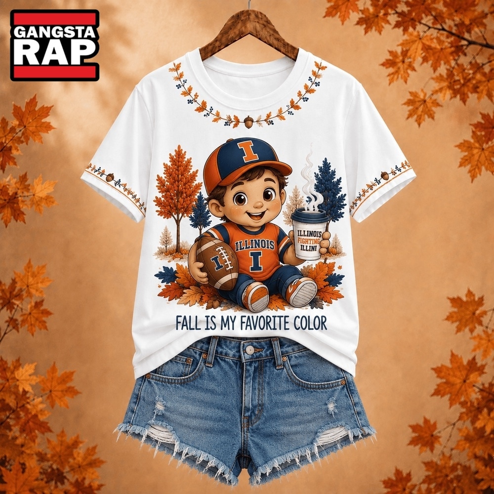 Illinois Fighting Illini NCAA Fall Is My Favorite Color Football Unisex 3D Shirt, NCAA 3D Shirt Illinois Fighting Illini NCAA Fall Is My Favorite Color Football Unisex 3D Shirt, NCAA 3D Shirt