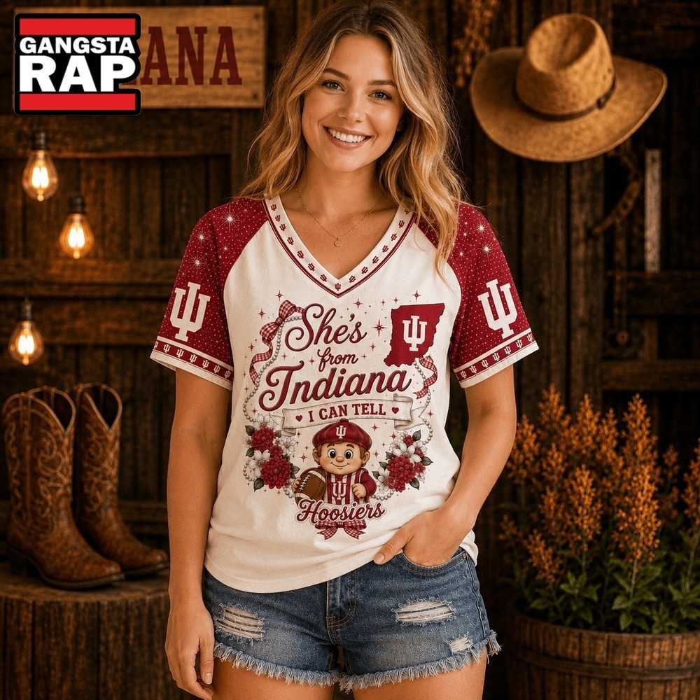 Indiana Hoosiers NCAA Bow and Floral Team Spirit V Neck T Shirt, NCAA V Neck T-Shirt Indiana Hoosiers NCAA Bow and Floral Team Spirit V Neck T Shirt, NCAA V Neck T-Shirt