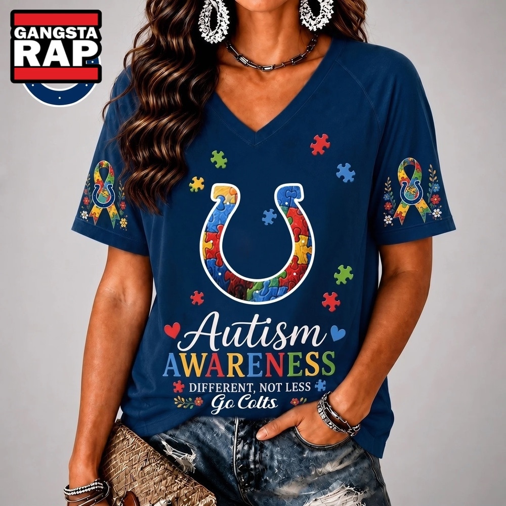 Indianapolis Colts NFL Different, Not Less Autism Awareness V neck T Shirt, NFL V Neck T-Shirt Indianapolis Colts Nfl Different Not Less Autism Awareness V Neck T Shirt