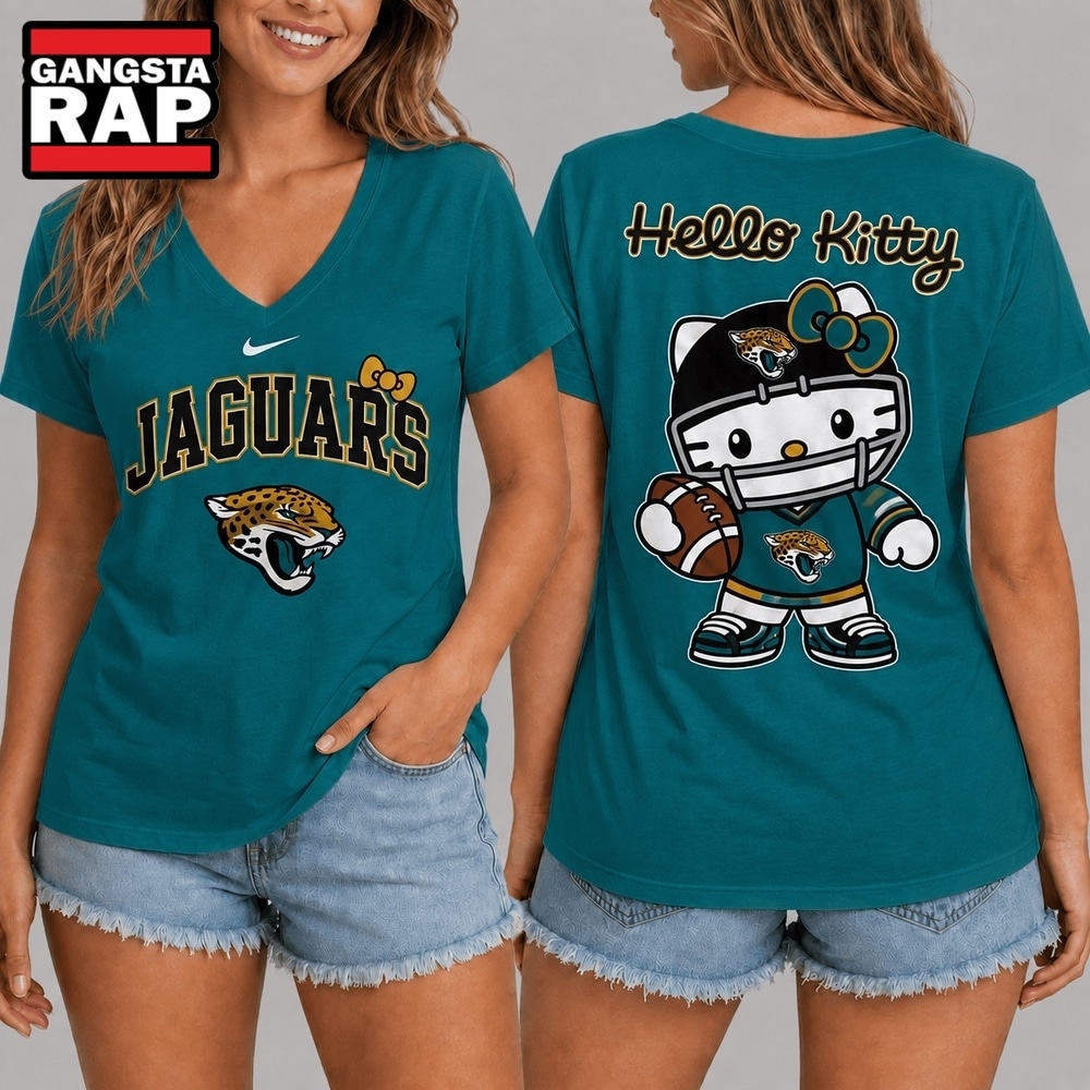 Jacksonville Jaguars NFL Hello Kitty Football V Neck T Shirt, NFL V Neck T-Shirt Jacksonville Jaguars NFL Hello Kitty Football V Neck T Shirt, NFL V Neck T-Shirt