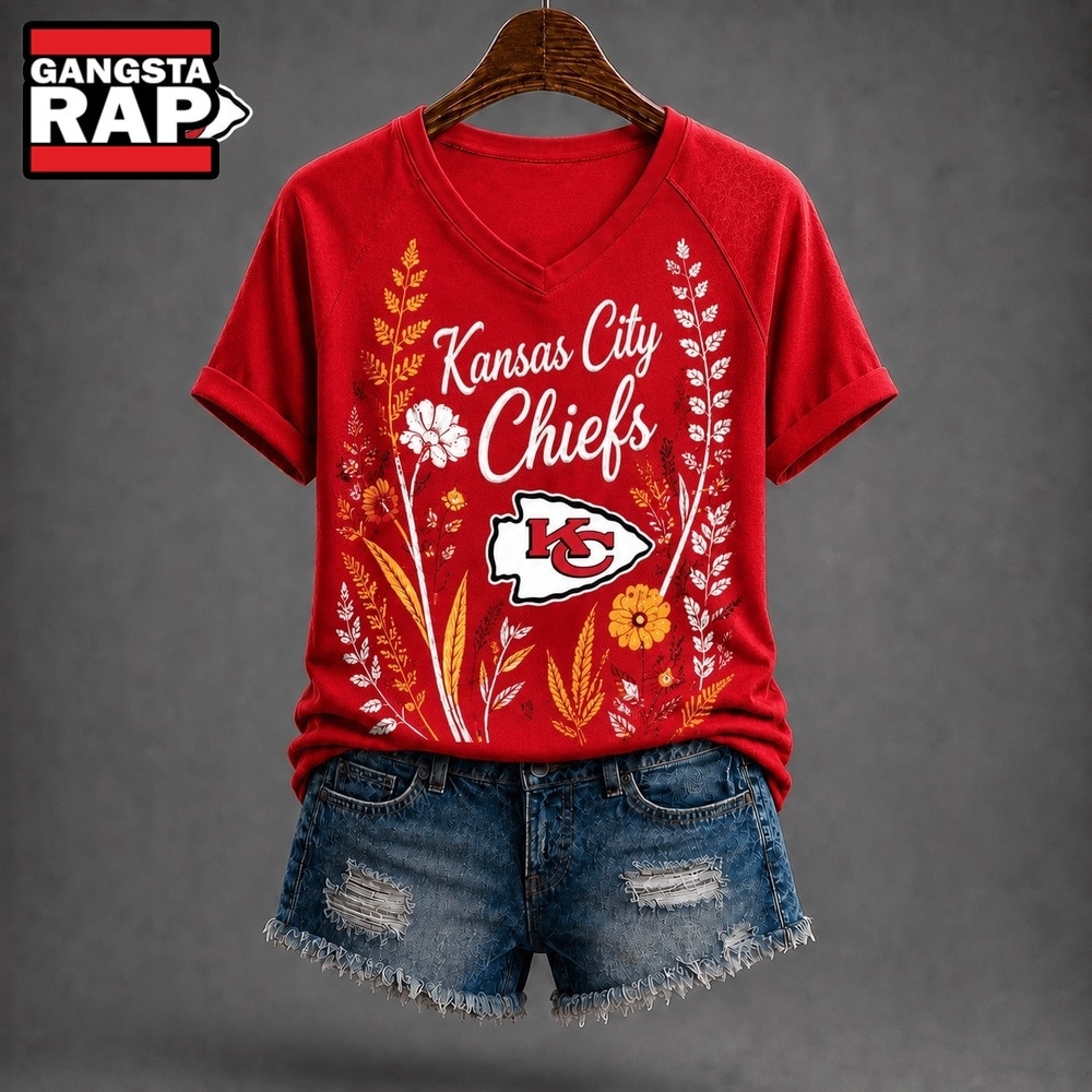 Kansas City Chiefs NFL Floral Garden V Neck T Shirt, NFL V Neck T-Shirt Kansas City Chiefs NFL Floral Garden V Neck T Shirt, NFL V Neck T-Shirt