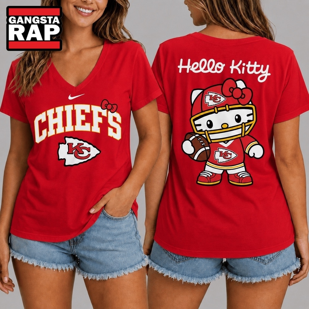 Kansas City Chiefs NFL Hello Kitty Football V Neck T Shirt, NFL V Neck T-Shirt Kansas City Chiefs NFL Hello Kitty Football V Neck T Shirt, NFL V Neck T-Shirt