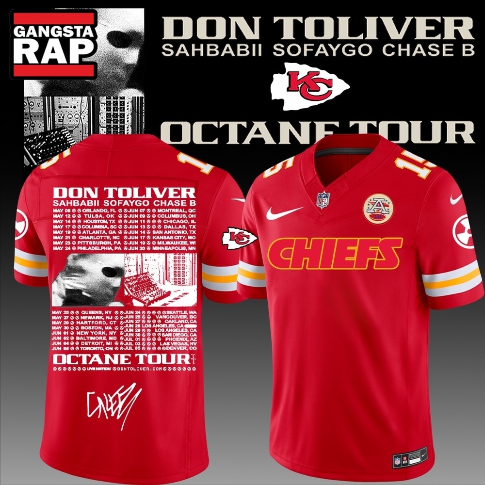 Kansas City Chiefs x Don Toliver Octane Tour Football Jersey, Trending Football Jersey Kansas City Chiefs X Don Toliver Octane Tour Football Jersey