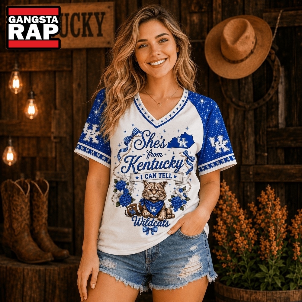 Kentucky Wildcats NCAA Bow and Floral Team Spirit V Neck T Shirt, NCAA V Neck T-Shirt Kentucky Wildcats NCAA Bow and Floral Team Spirit V Neck T Shirt, NCAA V Neck T-Shirt