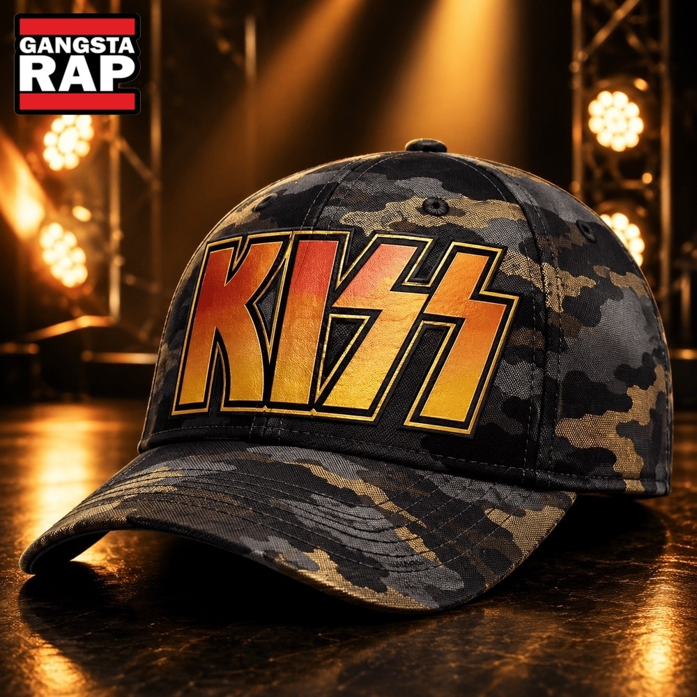 Kiss Outfit Ideas and Style Inspiration 3 KISS Golden Thunder Camo Rock Legend Classic Cap, Trendy Music Baseball Cap