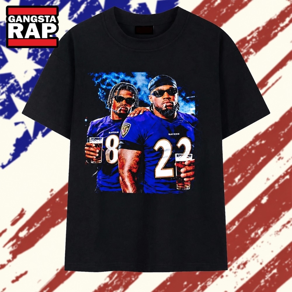 Lamar Jackson and Derrick Henry Baltimore Ravens 8 and 22 T Shirt, Trending 2D Shirt Lamar Jackson And Derrick Henry Baltimore Ravens 8 And 22 T Shirt