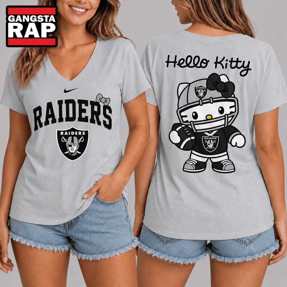 Las Vegas Raiders NFL Hello Kitty Football V Neck T Shirt, NFL V Neck T-Shirt Las Vegas Raiders NFL Hello Kitty Football V Neck T Shirt, NFL V Neck T-Shirt