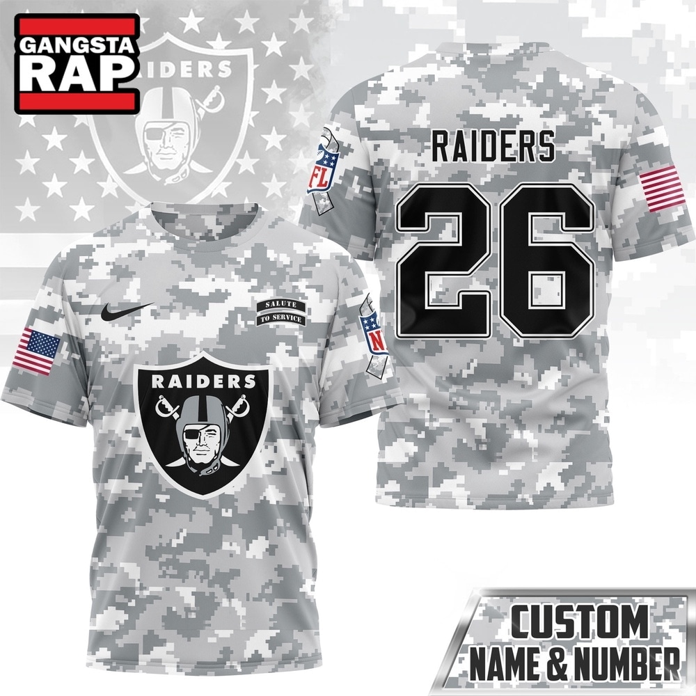 Las Vegas Raiders NFL Salute to Service Custom Name & Number Camo 3D Shirt, Football New Design Shirt Las Vegas Raiders NFL Salute to Service Custom Name & Number Camo 3D Shirt, Football New Design Shirt