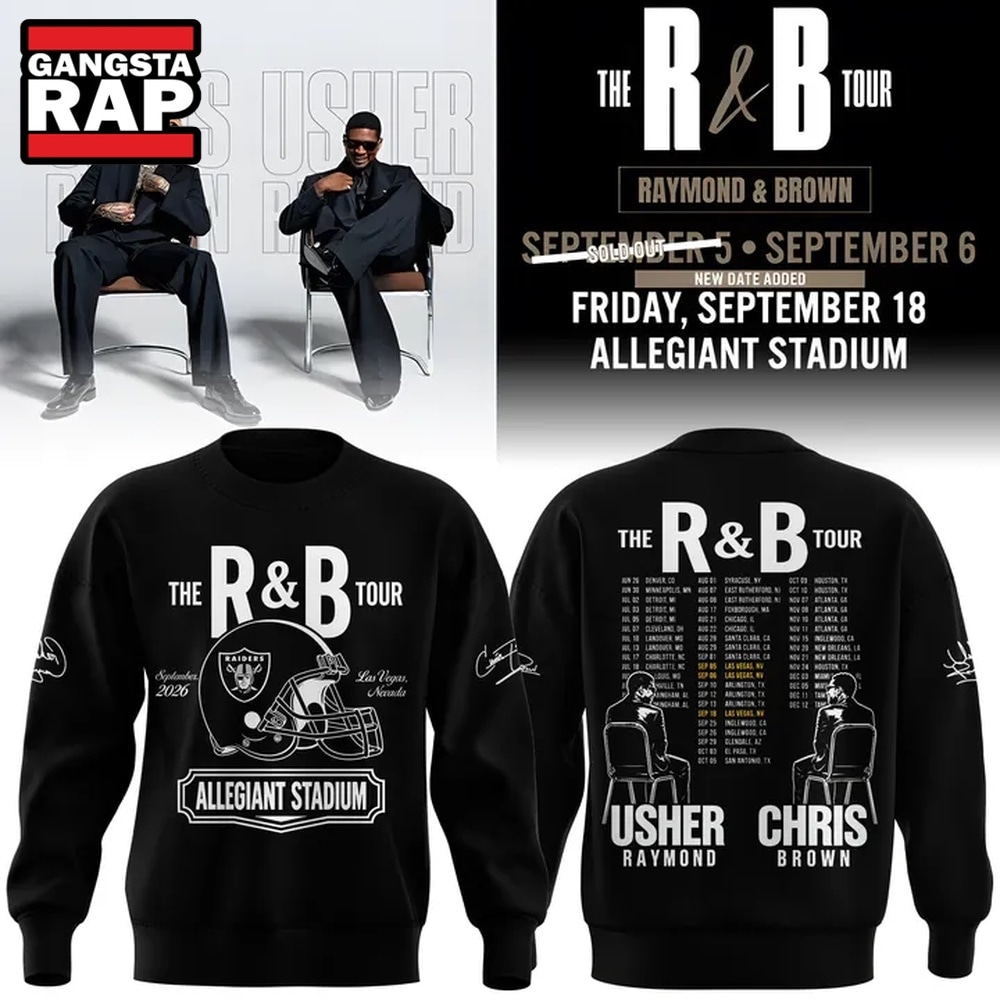 Las Vegas Raiders x Usher and Chris Brown The R&B Tour 2026 Sweatshirt, Trending 3D Music Shirt Las Vegas Raiders X Usher And Chris Brown The R B Tour 2026 Sweatshirt