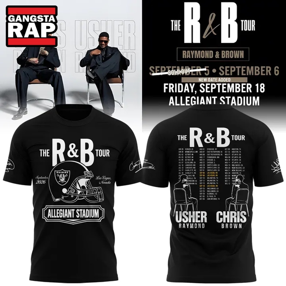 Las Vegas Raiders x Usher and Chris Brown The R&B Tour 2026 T Shirt, Trending 3D Music Shirt Las Vegas Raiders X Usher And Chris Brown The R B Tour 2026 T Shirt