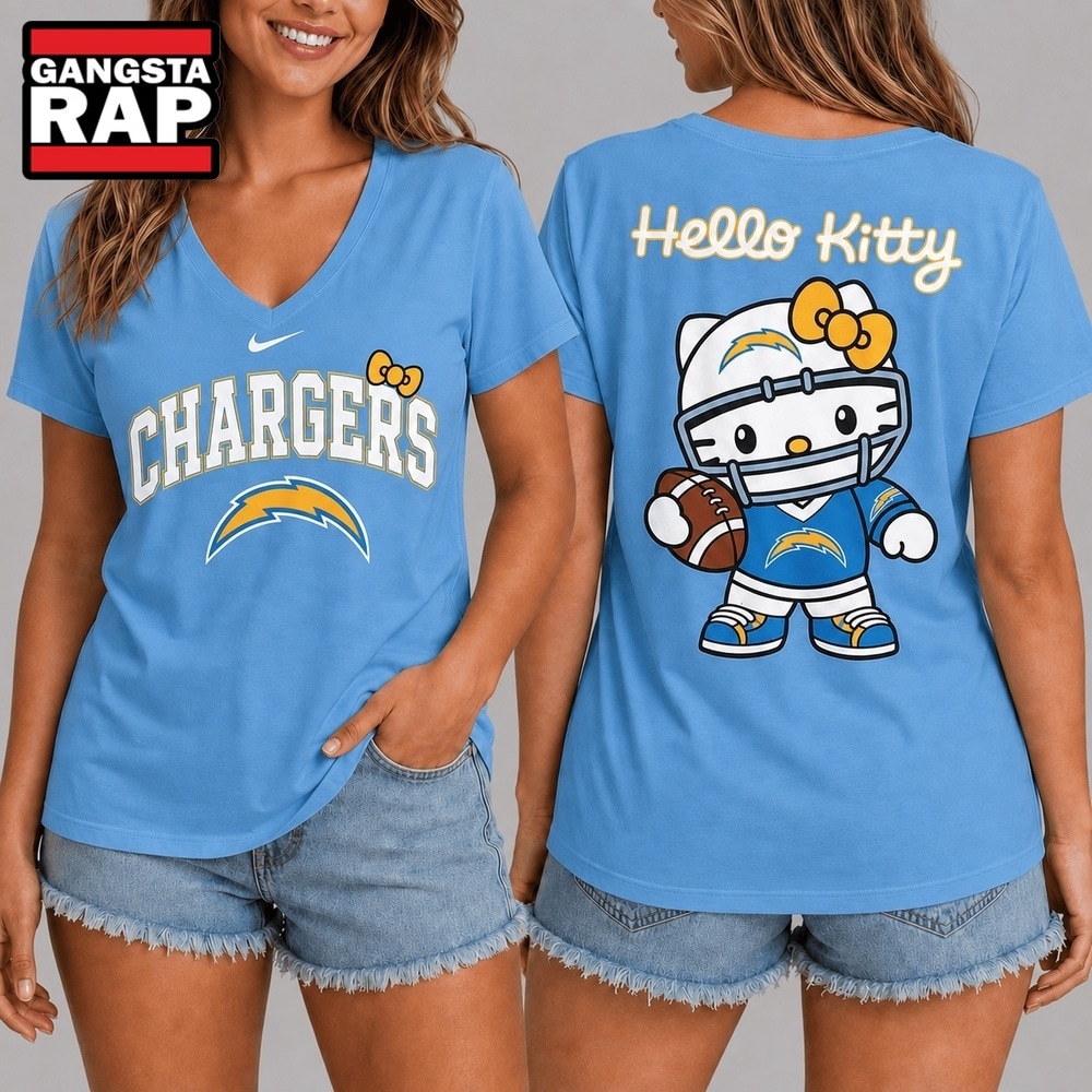 Los Angeles Chargers NFL Hello Kitty Football V Neck T Shirt, NFL V Neck T-Shirt Los Angeles Chargers NFL Hello Kitty Football V Neck T Shirt, NFL V Neck T-Shirt